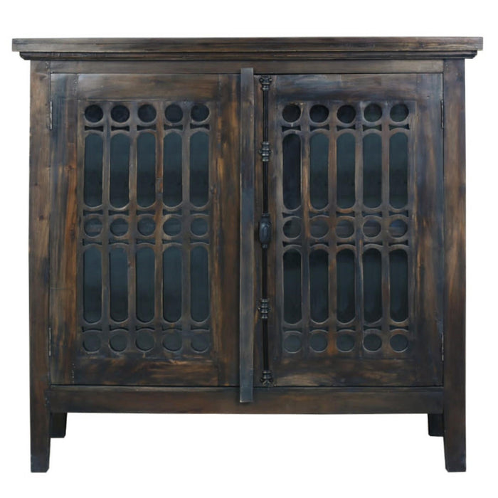 Sunset Trading Cottage 39" Carved 2 Door Cabinet | Distressed Vintage Brown Solid Wood | Fully Assembled Accent Cupboard