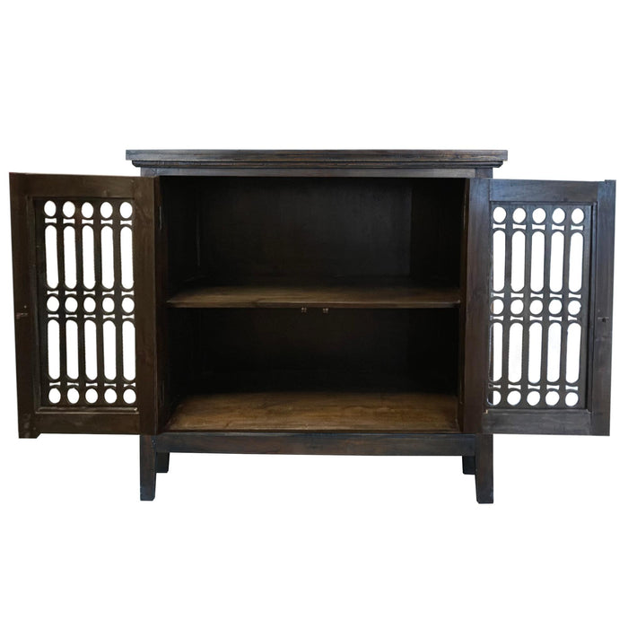 Sunset Trading Cottage 39" Carved 2 Door Cabinet | Distressed Vintage Brown Solid Wood | Fully Assembled Accent Cupboard