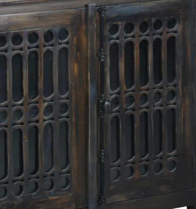 Sunset Trading Cottage 39" Carved 2 Door Cabinet | Distressed Vintage Brown Solid Wood | Fully Assembled Accent Cupboard