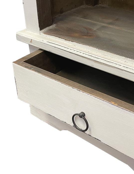 Sunset Trading Cottage Narrow Bookcase | Distressed White/Raftwood Brown Solid Wood | Fully Assembled Tall Shelf Cabinet