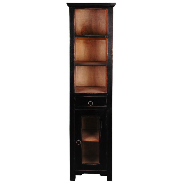 Sunset Trading Cottage Tall Narrow Cabinet | Antique Black/Savage Brown Solid Wood | Fully Assembled Open Display Cupboard