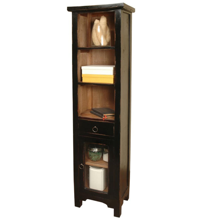 Sunset Trading Cottage Tall Narrow Cabinet | Antique Black/Savage Brown Solid Wood | Fully Assembled Open Display Cupboard