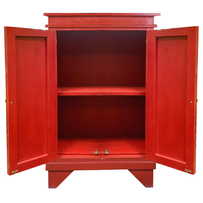 Sunset Trading Cottage Carved Accent Cabinet | Distressed Antique Red Solid Wood | Fully Assembled Hall Table