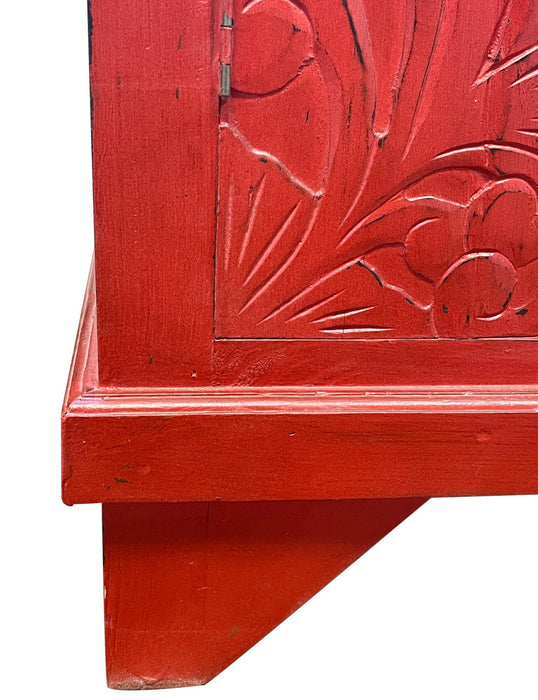Sunset Trading Cottage Carved Accent Cabinet | Distressed Antique Red Solid Wood | Fully Assembled Hall Table