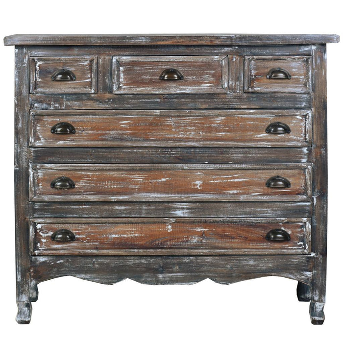 Sunset Trading Cottage Chest | Distressed Brushed White Solid Wood | Fully Assembled Sideboard