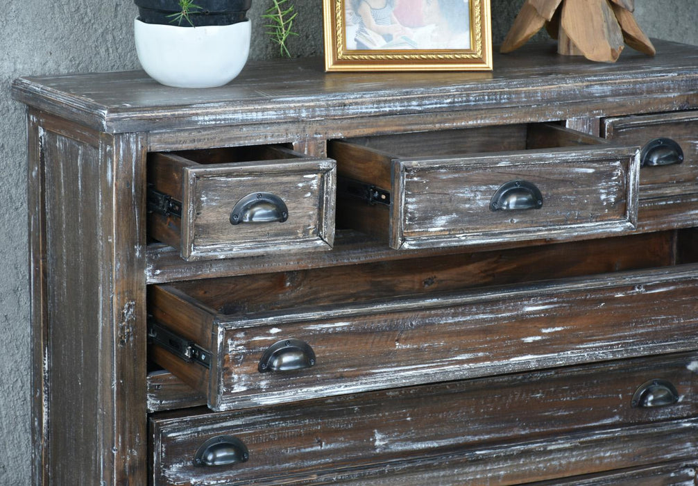 Sunset Trading Cottage Chest | Distressed Brushed White Solid Wood | Fully Assembled Sideboard