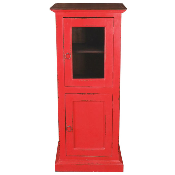 Sunset Trading Cottage Glass Door Storage Cabinet | Distressed Red/Raftwood Brown Solid Wood | Fully Assembled Display Table