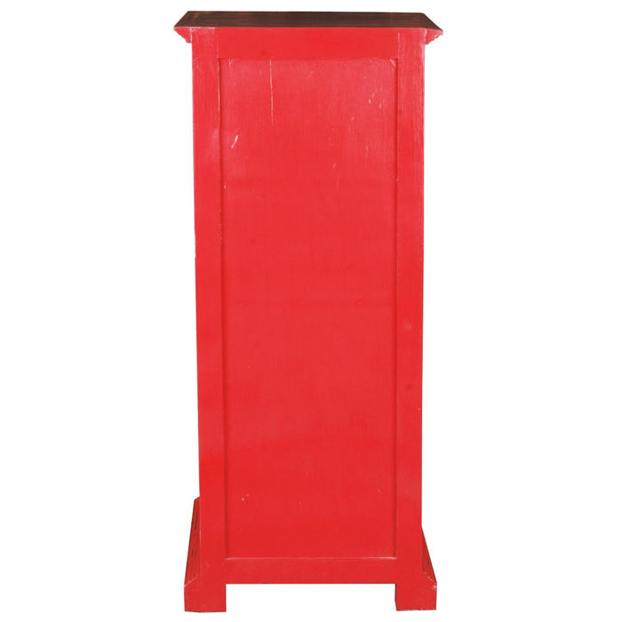 Sunset Trading Cottage Glass Door Storage Cabinet | Distressed Red/Raftwood Brown Solid Wood | Fully Assembled Display Table