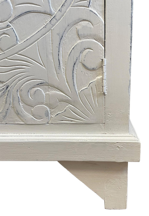 Sunset Trading Cottage Carved Accent Cabinet | Distressed White/Driftwood Brown Solid Wood | Fully Assembled Hall Table