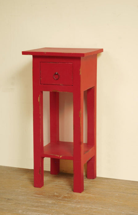 Sunset Trading Cottage Narrow Side End Table | Distressed Red Solid Wood | Fully Assembled Small Nightstand