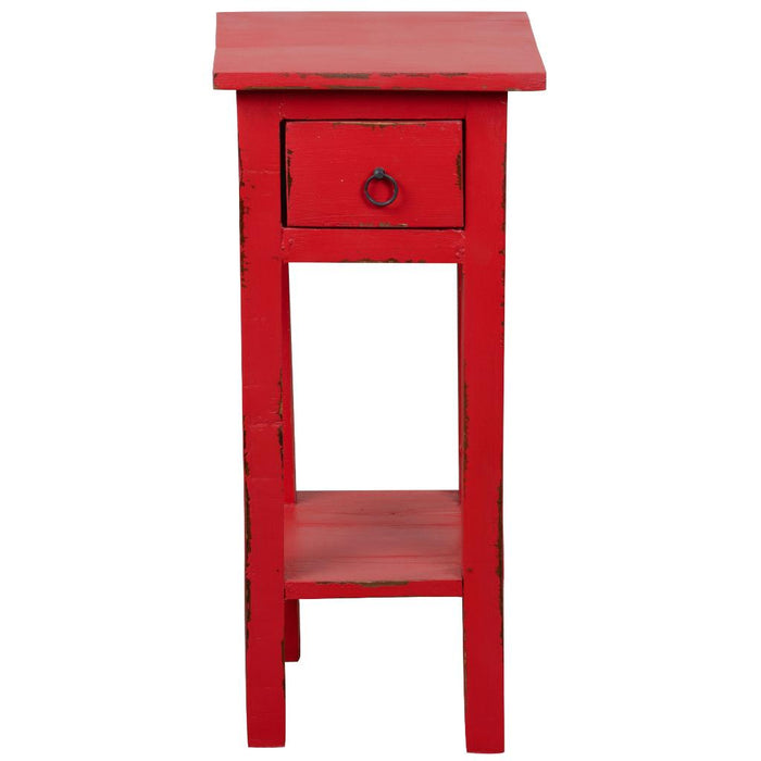 Sunset Trading Cottage Narrow Side End Table | Distressed Red Solid Wood | Fully Assembled Small Nightstand