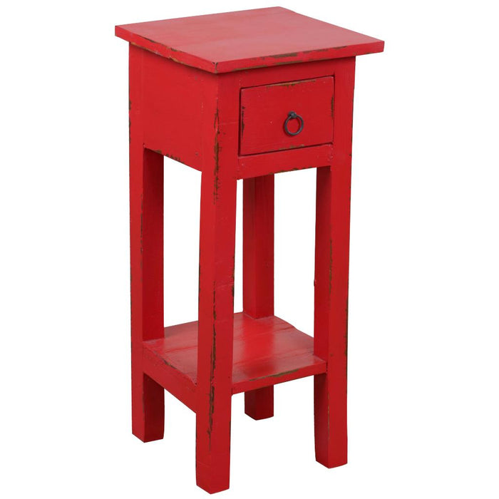 Sunset Trading Cottage Narrow Side End Table | Distressed Red Solid Wood | Fully Assembled Small Nightstand
