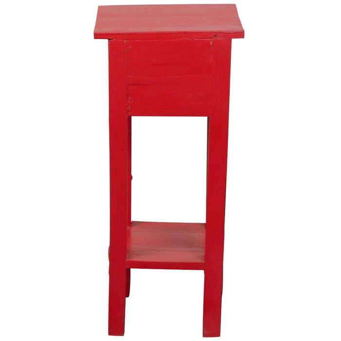 Sunset Trading Cottage Narrow Side End Table | Distressed Red Solid Wood | Fully Assembled Small Nightstand