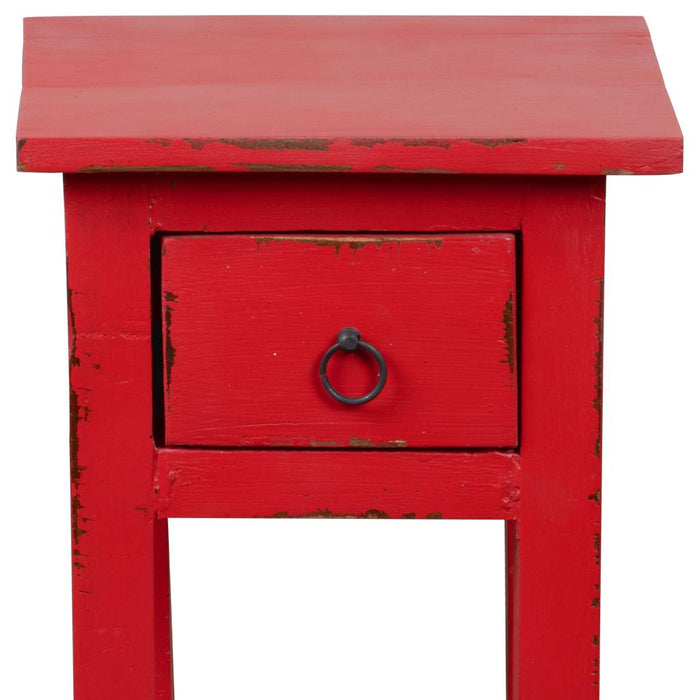 Sunset Trading Cottage Narrow Side End Table | Distressed Red Solid Wood | Fully Assembled Small Nightstand