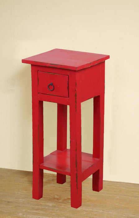 Sunset Trading Cottage Narrow Side End Table | Distressed Red Solid Wood | Fully Assembled Small Nightstand