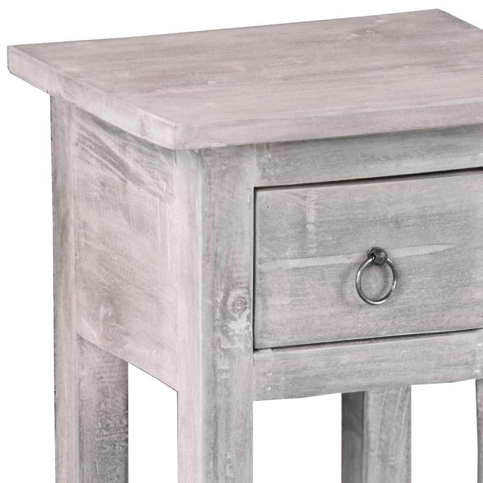 Sunset Trading Cottage Narrow Side End Table | Distressed Light Grey Solid Wood | Fully Assembled Small Nightstand