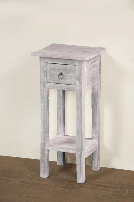 Sunset Trading Cottage Narrow Side End Table | Distressed Light Grey Solid Wood | Fully Assembled Small Nightstand