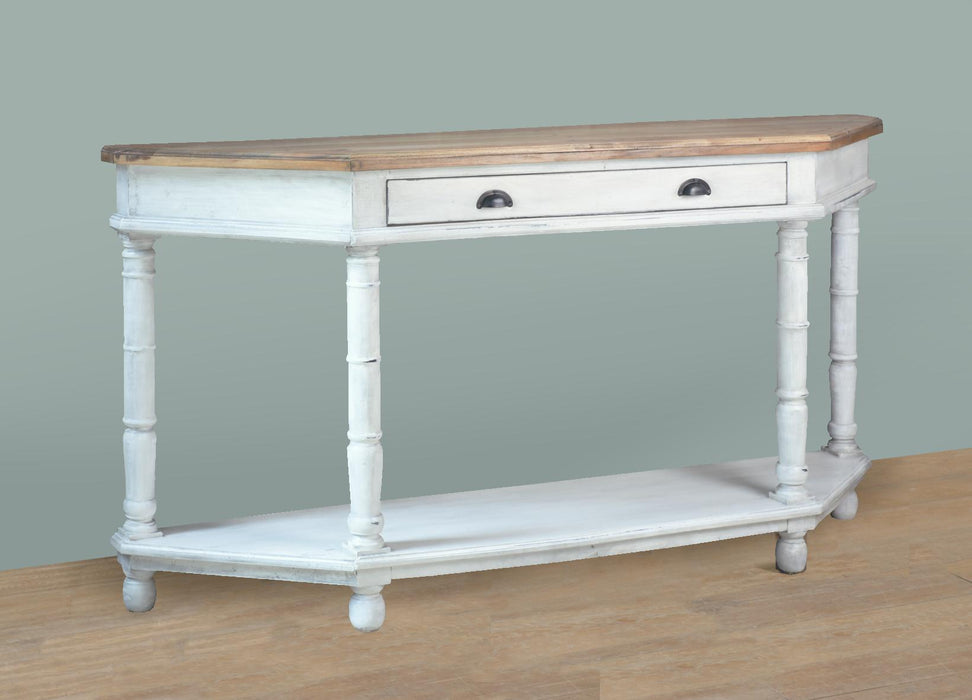 Sunset Trading Cottage Display Table | Vintage White/Salvage Brown Solid Wood | Fully Assembled Sideboard