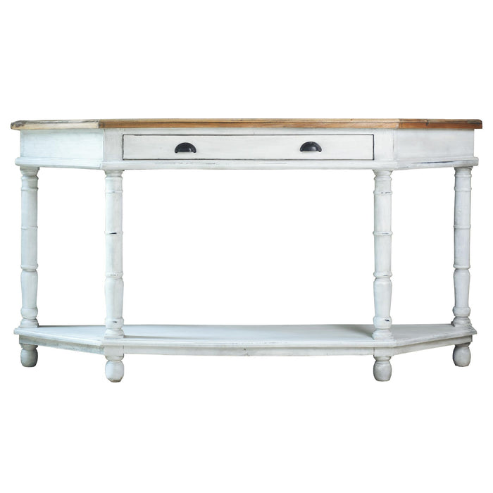 Sunset Trading Cottage Display Table | Vintage White/Salvage Brown Solid Wood | Fully Assembled Sideboard