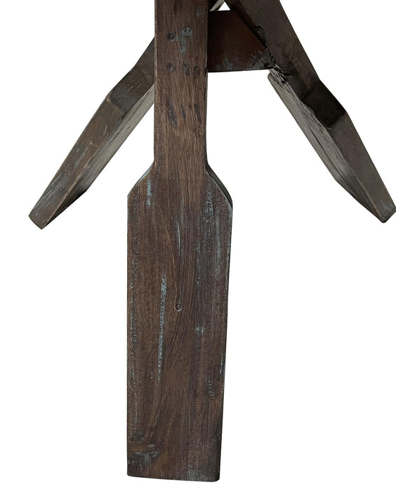 Sunset Trading Cottage Round Boat Oar Accent Table | Distressed Brown/Blue Solid Wood | Fully Assembled Nautical Stand