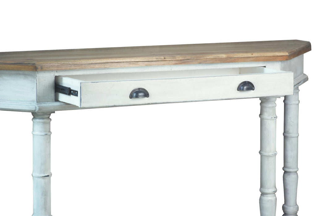 Sunset Trading Cottage Display Table | Vintage White/Salvage Brown Solid Wood | Fully Assembled Sideboard