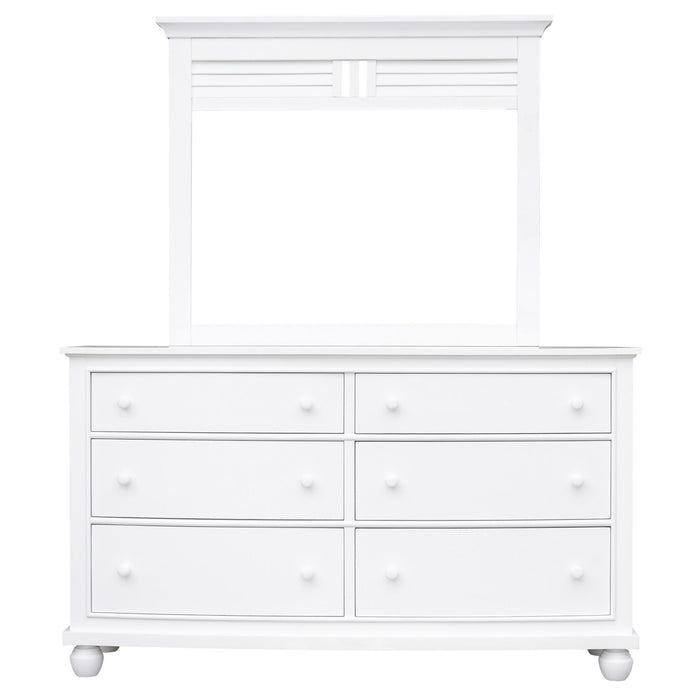 Sunset Trading White Shutter Wood 5 Piece Queen Bedroom Set | 3 Drawer Nightstand | 6 Drawer Dresser Mirror | Tall Dresser