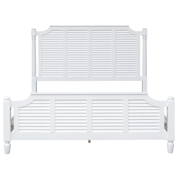 Sunset Trading White Shutter Wood Queen Bed | Coastal Queensize Bedroom Furniture