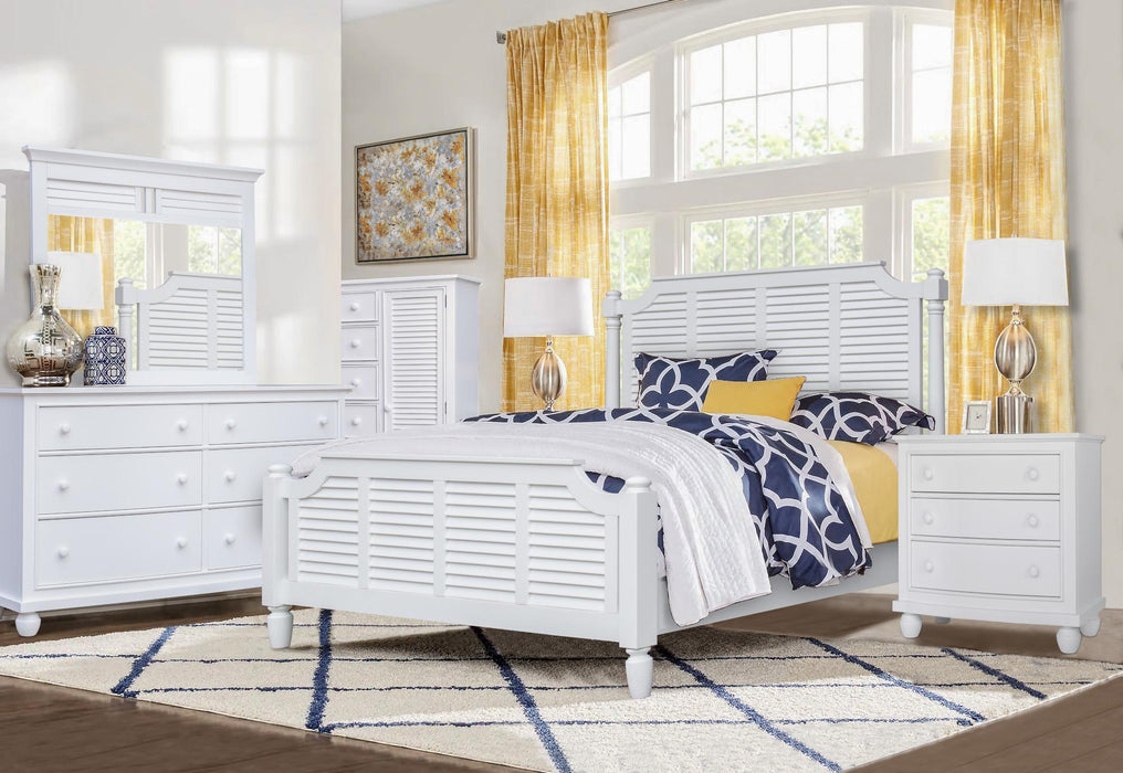 Sunset Trading White Shutter Wood Queen Bed | Coastal Queensize Bedroom Furniture