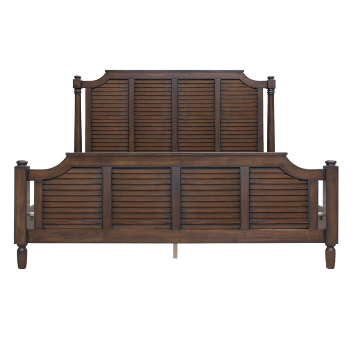 Sunset Trading Bahama Shutter Queen Bed | Tropical Walnut Brown Solid Wood