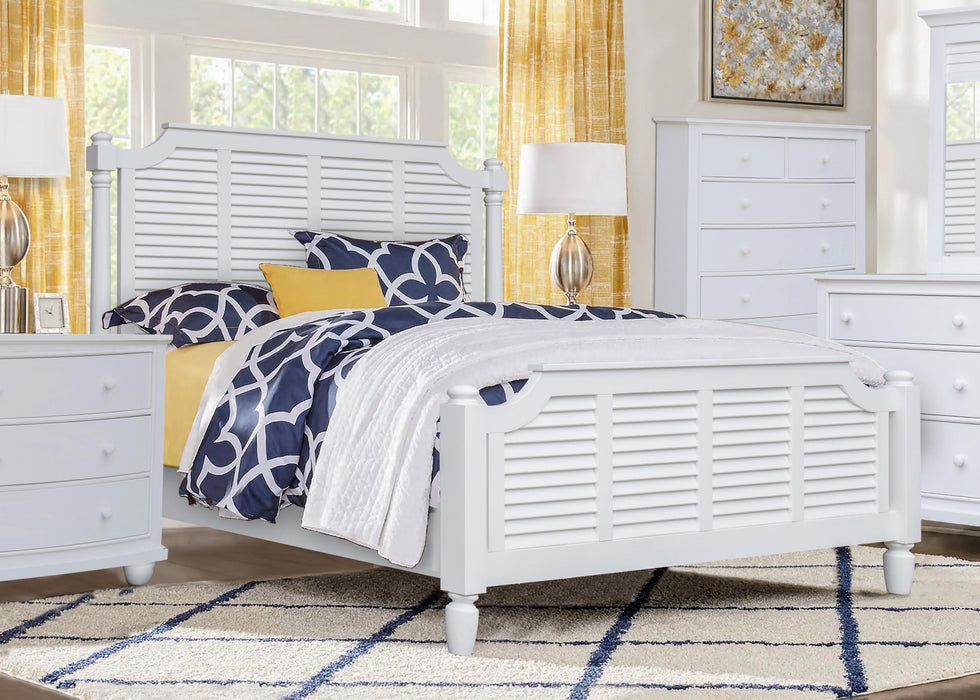 Sunset Trading White Shutter Wood Queen Bed | Coastal Queensize Bedroom Furniture