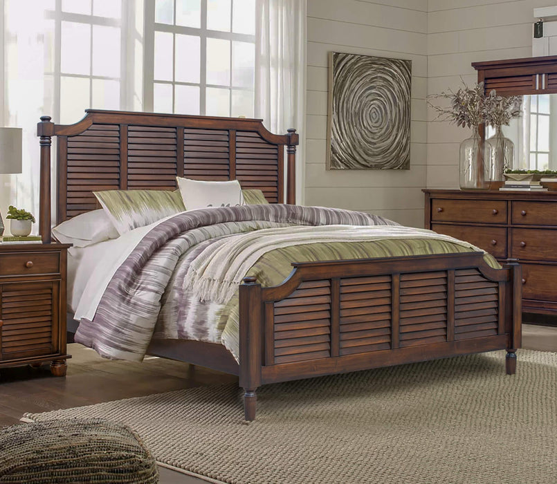 Sunset Trading Bahama Shutter Wood King Bed | Tropical Walnut Brown
