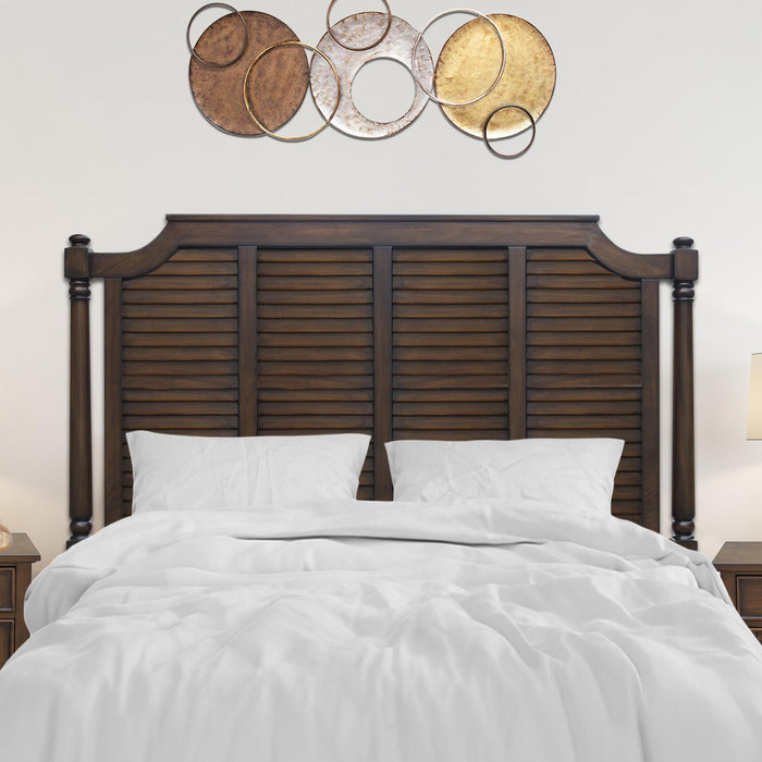 Sunset Trading Bahama Shutter Wood King Bed | Tropical Walnut Brown
