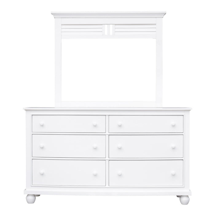 Sunset Trading White Shutter Wood 6 Drawer Double Dresser with Mirror