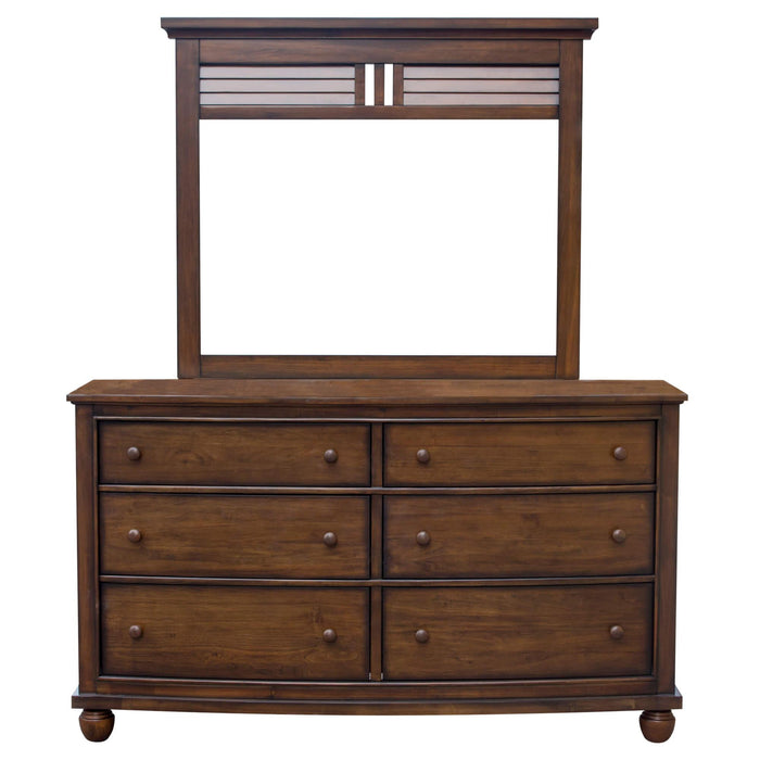 Sunset Trading Bahama Shutter Wood 6 Drawer Double Dresser with Mirror | Tropical Walnut Brown