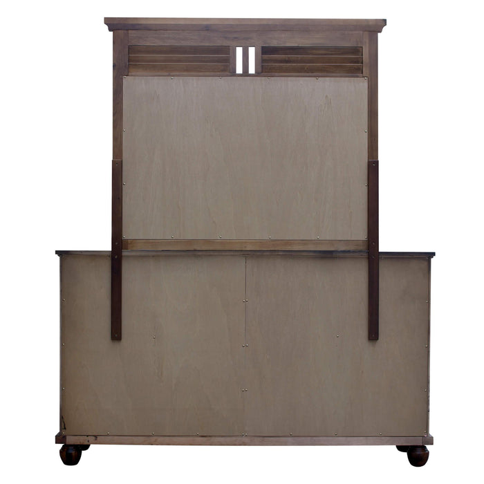 Sunset Trading Bahama Shutter Wood 6 Drawer Double Dresser with Mirror | Tropical Walnut Brown