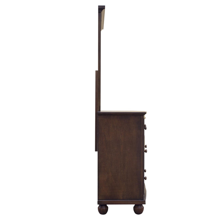 Sunset Trading Bahama Shutter Wood 6 Drawer Double Dresser with Mirror | Tropical Walnut Brown