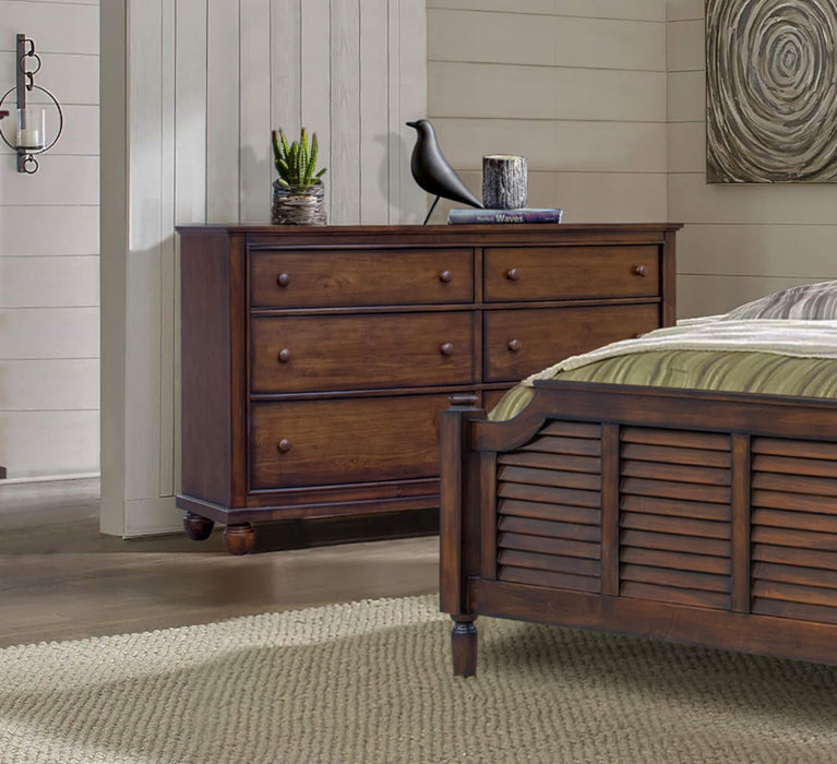Sunset Trading Bahama Shutter Wood 6 Drawer Double Dresser | Tropical Walnut Brown