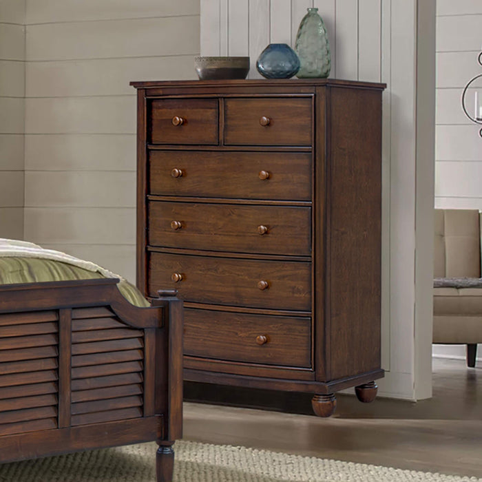 Sunset Trading Bahama Shutter Wood 6 Drawer Chest | Tropical Walnut Brown
