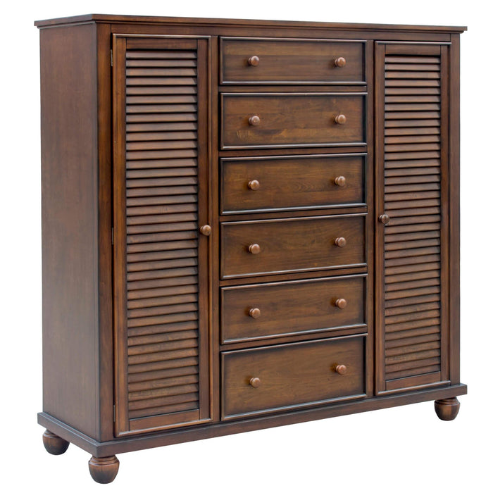 Sunset Trading Bahama Shutter Wood Armoire | Tropical Walnut Brown | Fully Assembled Wardrobe Bedroom Furniture
