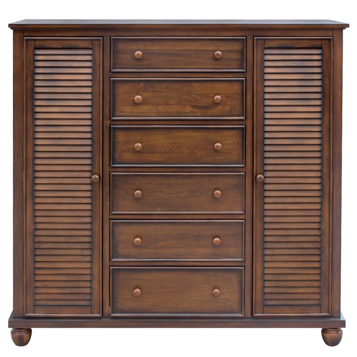 Sunset Trading Bahama Shutter Wood Armoire | Tropical Walnut Brown | Fully Assembled Wardrobe Bedroom Furniture