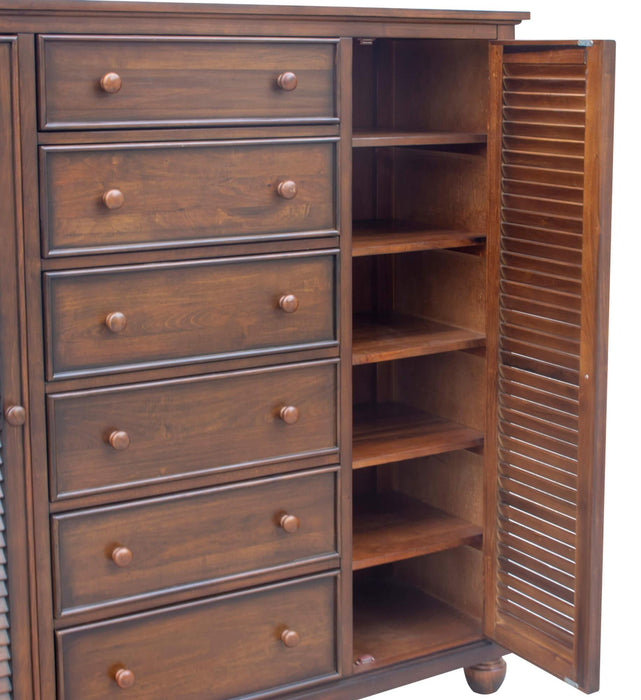 Sunset Trading Bahama Shutter Wood Armoire | Tropical Walnut Brown | Fully Assembled Wardrobe Bedroom Furniture