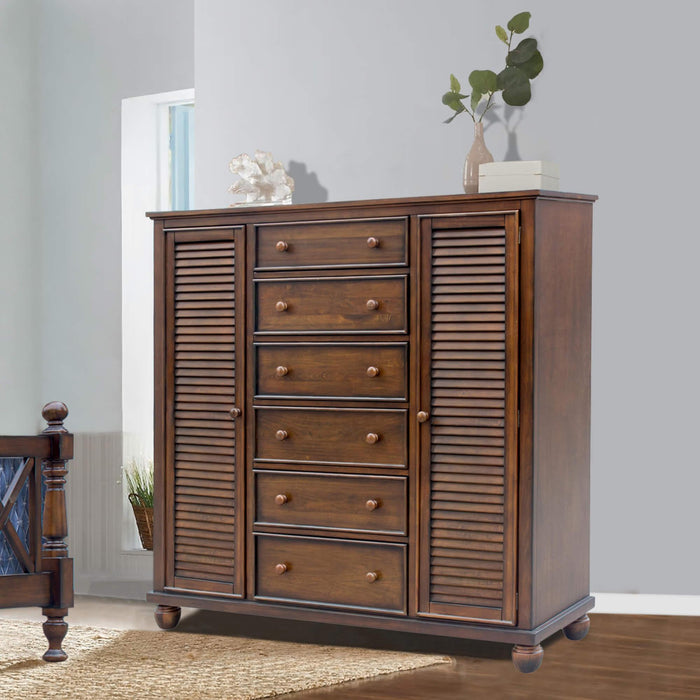 Sunset Trading Bahama Shutter Wood Armoire | Tropical Walnut Brown | Fully Assembled Wardrobe Bedroom Furniture