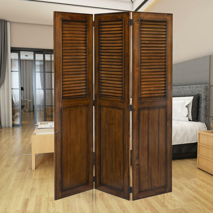 Sunset Trading Bahama Shutter Wood Room Divider | Fully Assembled | Tropical Walnut Brown