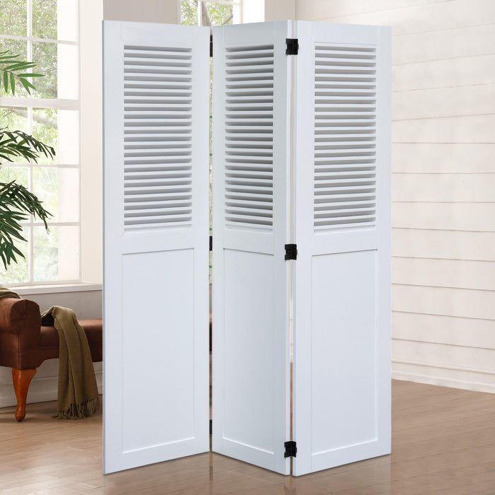 Sunset Trading White Shutter Wood Room Divider | Fully Assembled