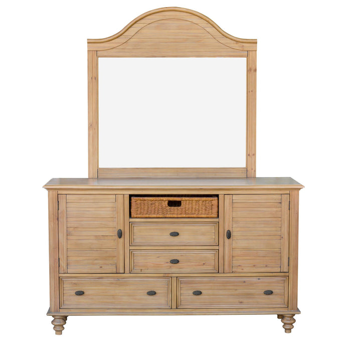 Sunset Trading Vintage Casual Dresser with Mirror | Distressed Natural Maple Acacia | Solid Wood