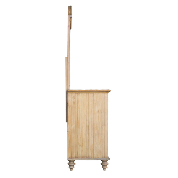 Sunset Trading Vintage Casual Dresser with Mirror | Distressed Natural Maple Acacia | Solid Wood