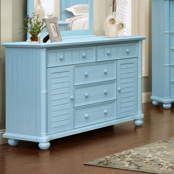 Sunset Trading Cool Breeze Bedroom Dresser | 5 Drawers 2 Storage Cabinets | Beach Blue | Fully Assembled