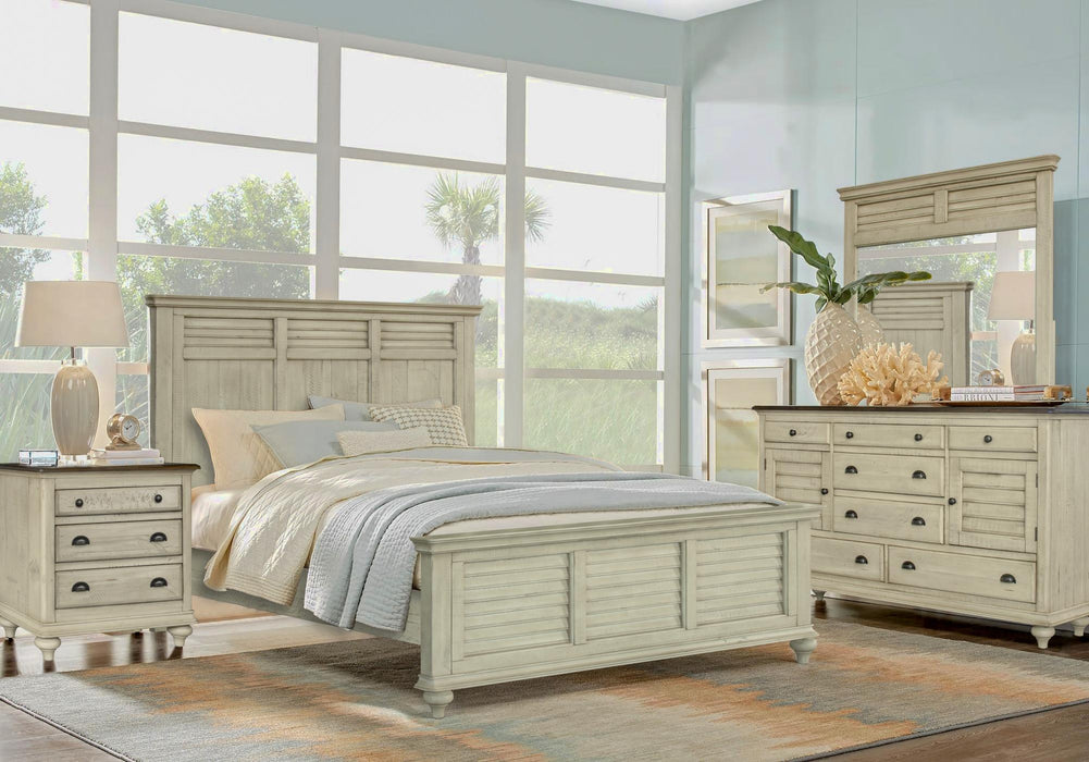 Sunset Trading Shades of Sand 5 Piece Queen Bedroom Set | Cream/Walnut Brown Solid Wood