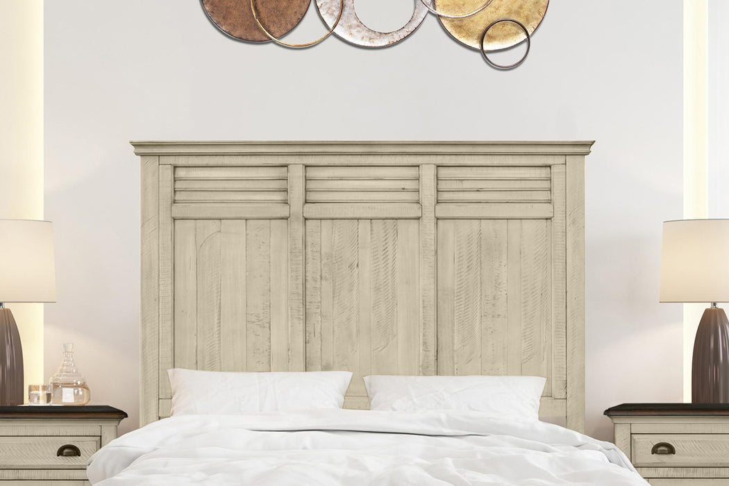 Sunset Trading Shades of Sand Queen Bed | Cream/Walnut Brown Solid Wood