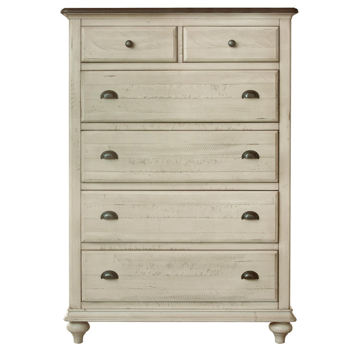 Sunset Trading Shades of Sand 5 Piece King Bedroom Set | Cream/Walnut Brown Solid Wood